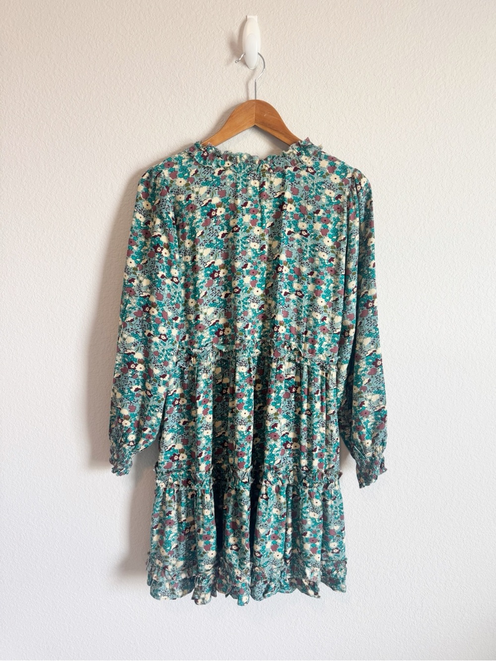 Natural Life Blue Floral Tiered Raw Hem Boho Flowy Festival Mini Dress Size S - Picture 7 of 8